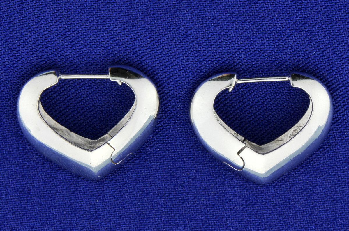 Italian Made White Gold Heart Hoop Earrings