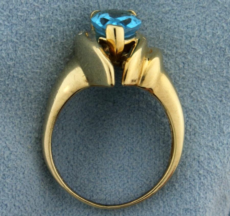 Swiss Blue Topaz And Diamond 14k Ring