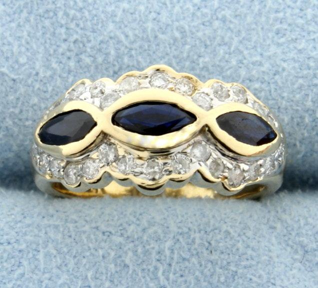 Natural Sapphire And Diamond 14k Yellow Gold Ring