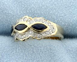 Natural Sapphire And Diamond 14k Yellow Gold Ring