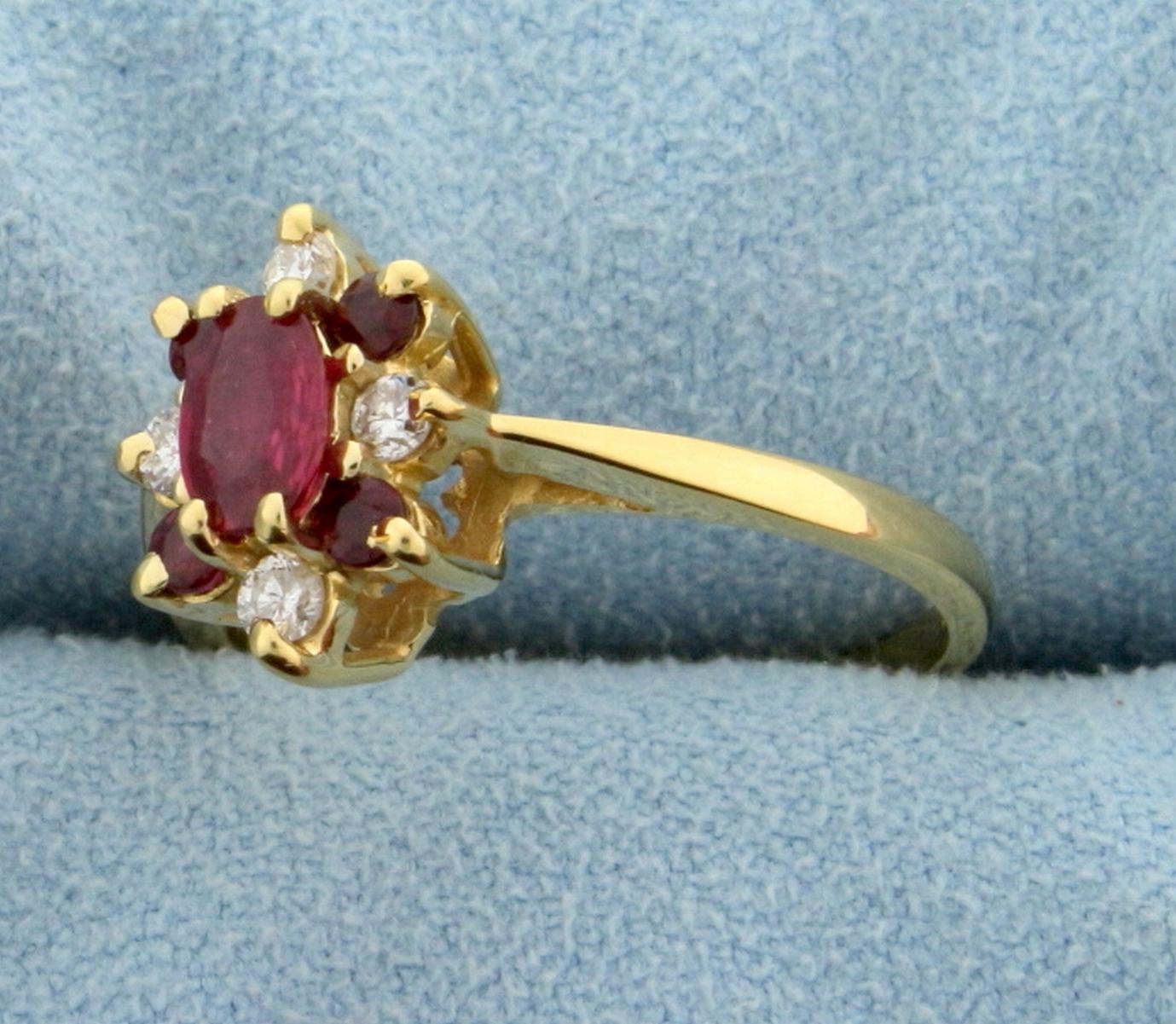 Natural Ruby And Diamond Ring In 14k Yellow Gold