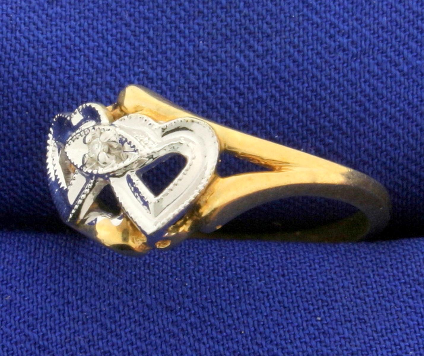 Diamond Double Heart Ring In 10k Yellow Gold