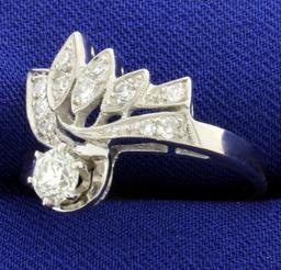 Antique 1/2 Ct Total Weight Old European Cut Diamond Ring In 14k White Gold