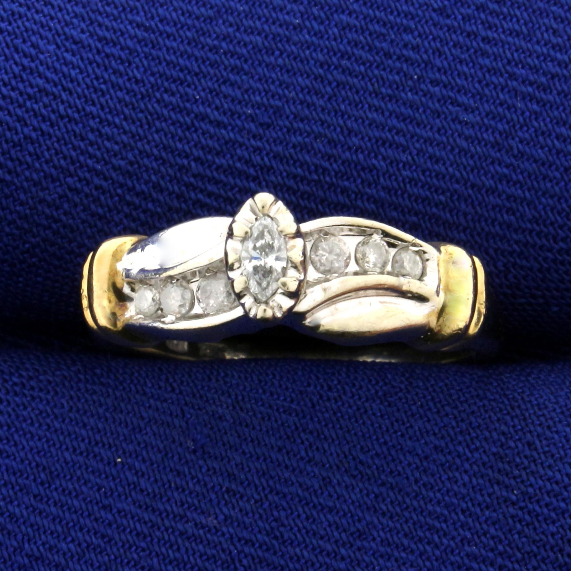 1/5 Ct Tw Diamond Engagement Ring In 10k White And Yellow Gold