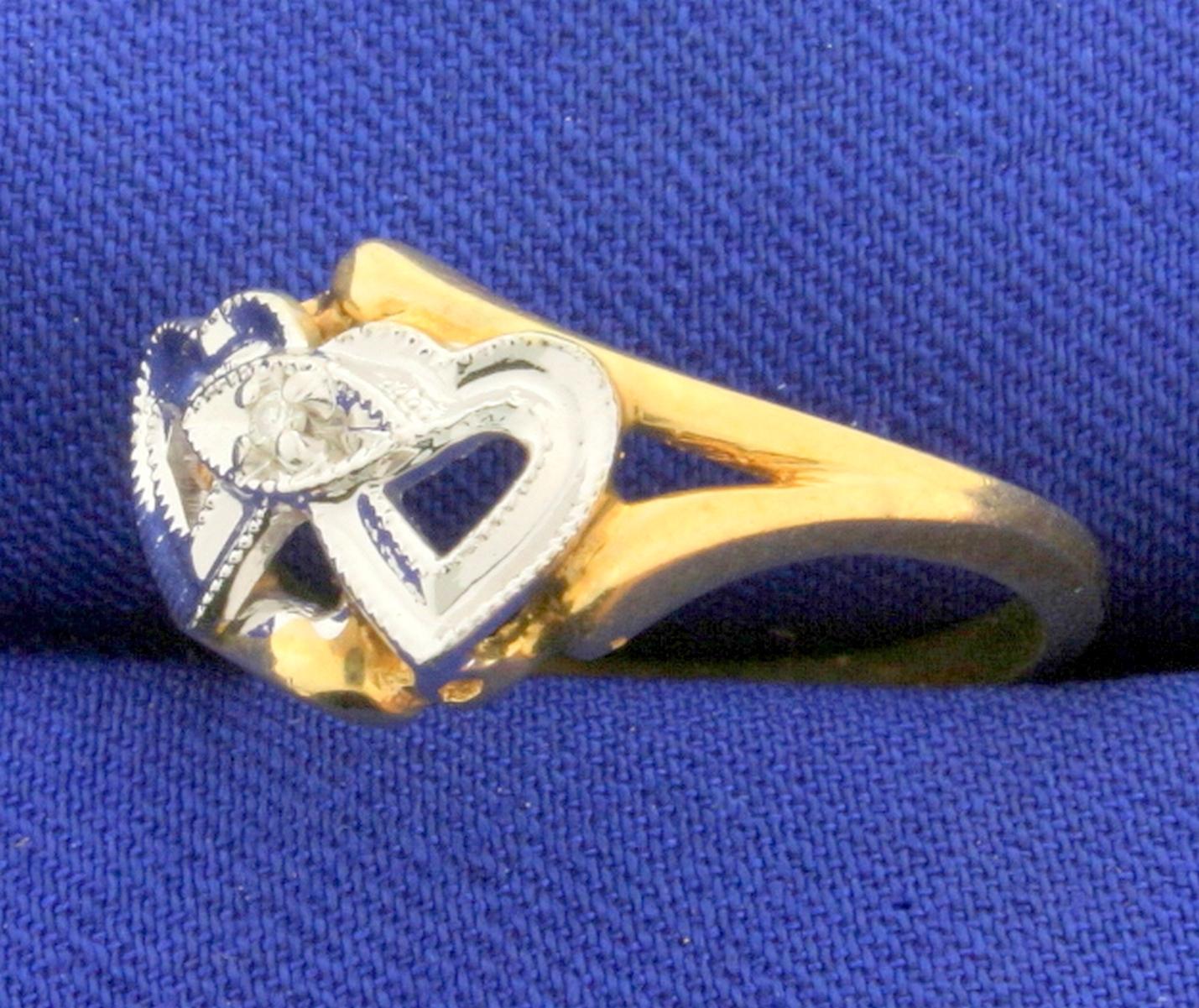 Diamond Double Heart Ring In 10k Yellow Gold