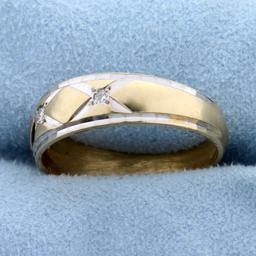 Diamond White And Yellow Gold Wedding Band Ring In 14k Gold