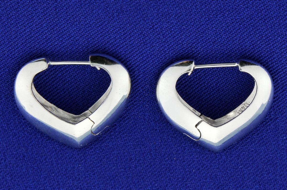 Italian Made 14k White Gold Heart Hoop Earrings