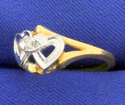 Diamond Double Heart Ring In 10k Yellow Gold