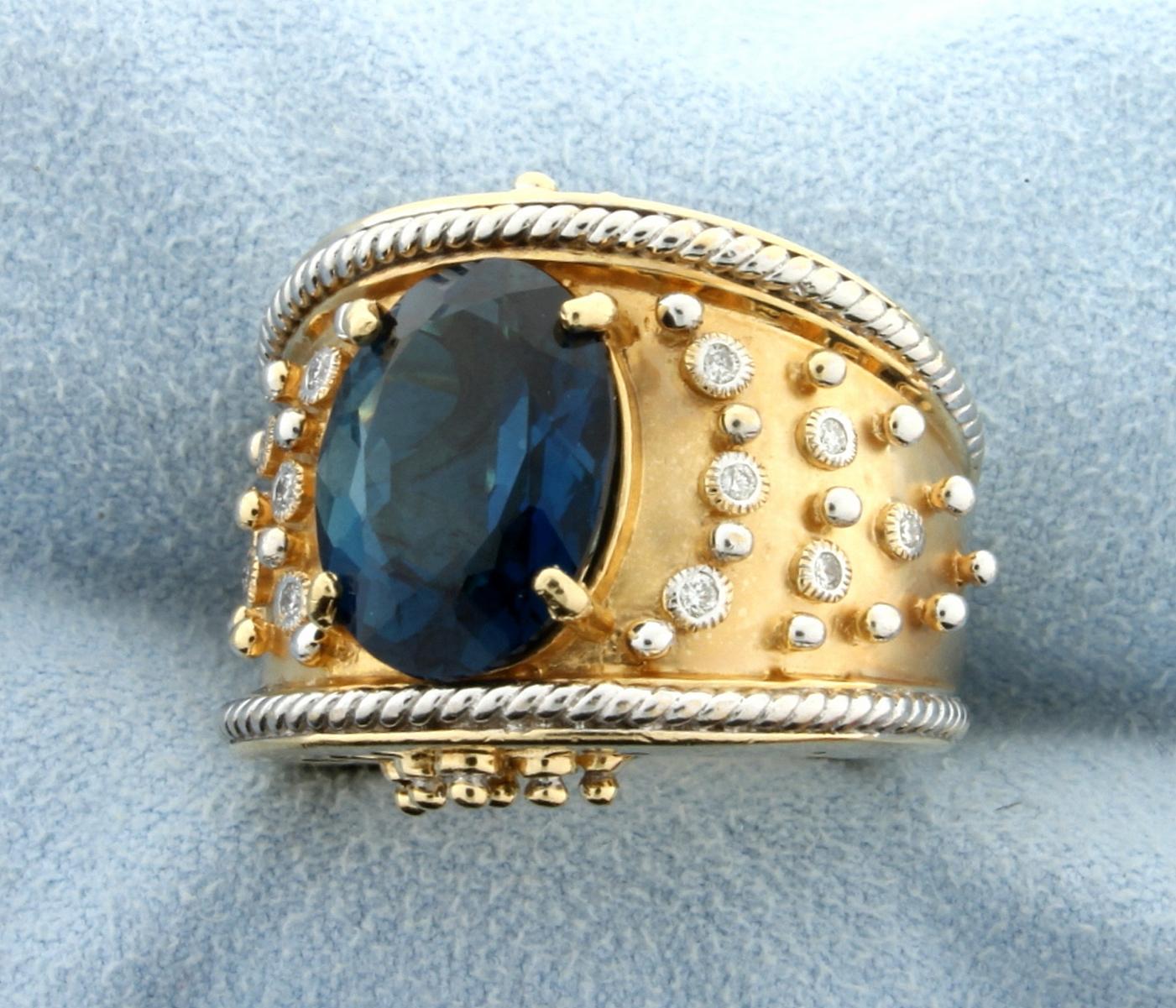 Designer Dallas Prince London Blue Topaz And Diamond Ring In 14k Gold