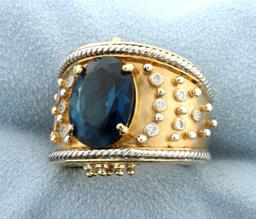 Designer Dallas Prince London Blue Topaz And Diamond Ring In 14k Gold