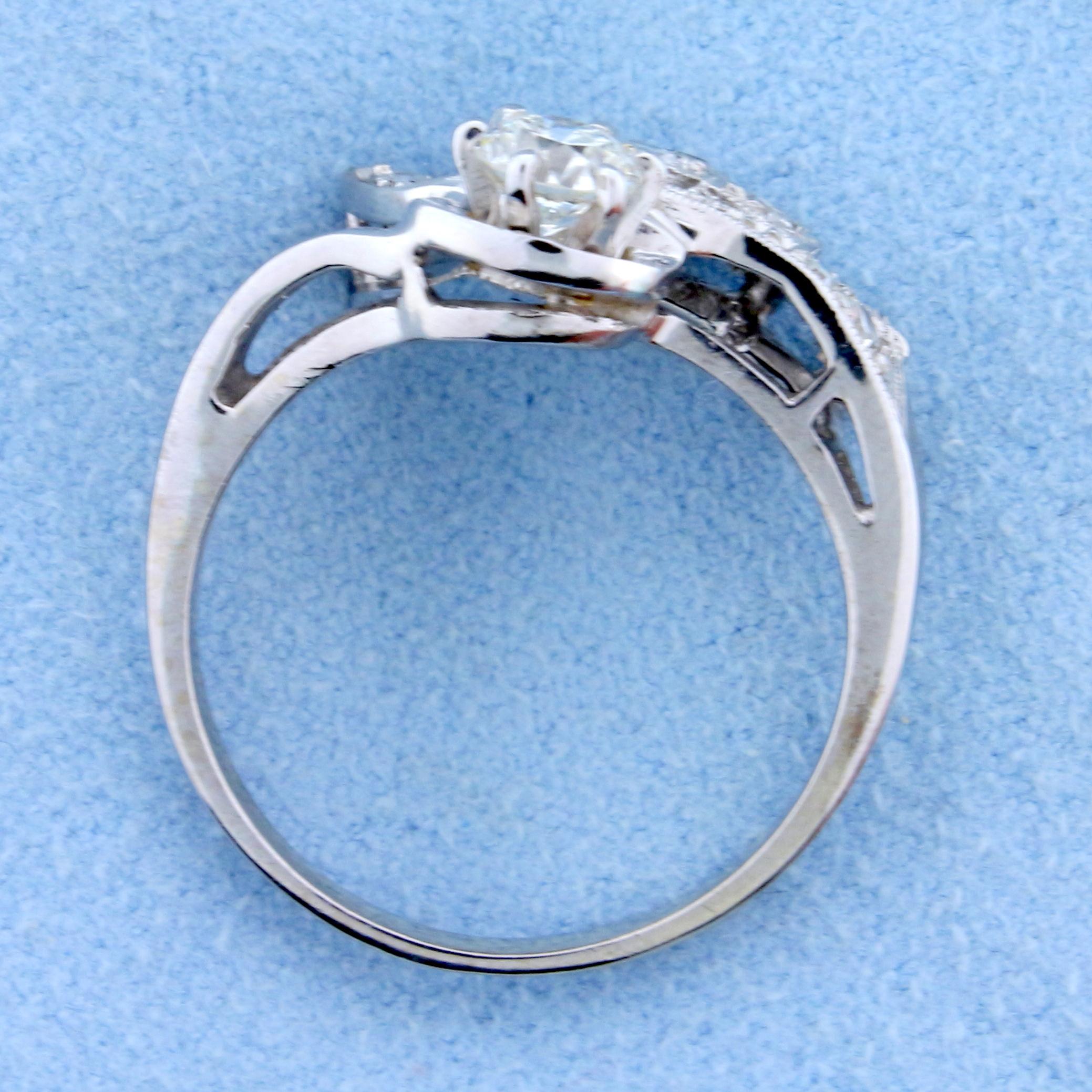 Antique 1/2 Ct Total Weight Old European Cut Diamond Ring In 14k White Gold