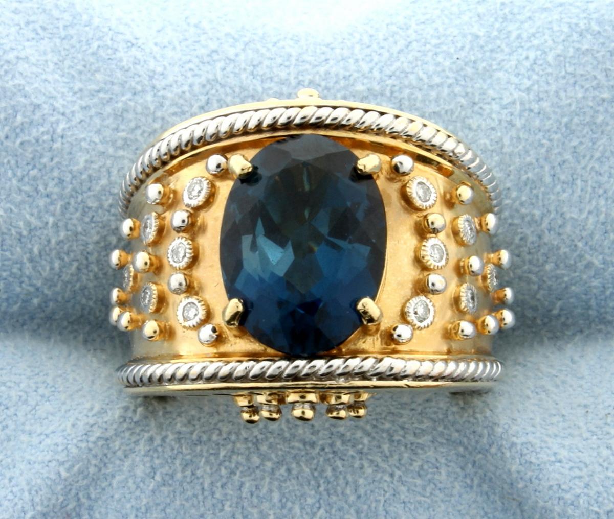 Designer Dallas Prince London Blue Topaz And Diamond Ring In 14k Gold