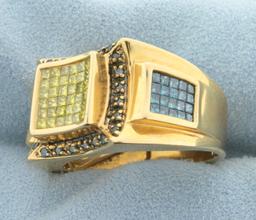 1.75ct Total Weight Fancy Blue & Yellow Diamond Ring In 14k Gold