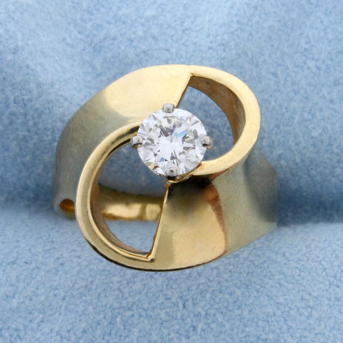 1/2 Ct Solitaire Designer Diamond Ring In 14k Yellow Gold