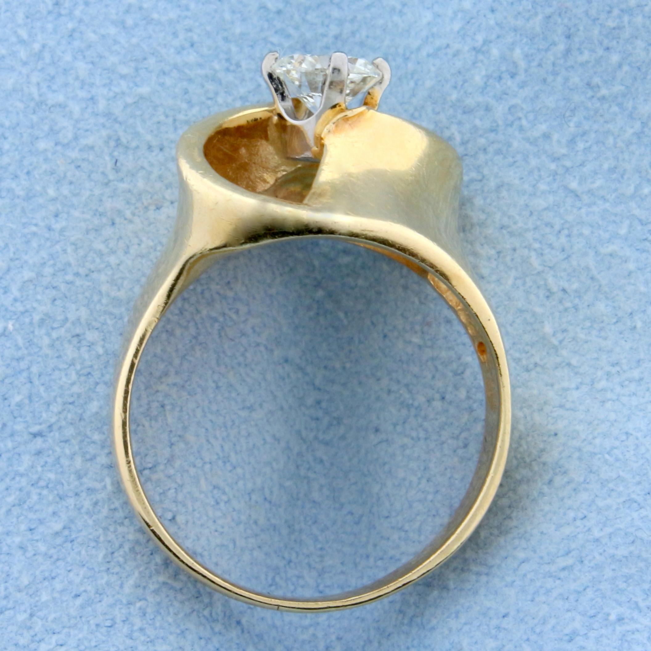 1/2 Ct Solitaire Designer Diamond Ring In 14k Yellow Gold