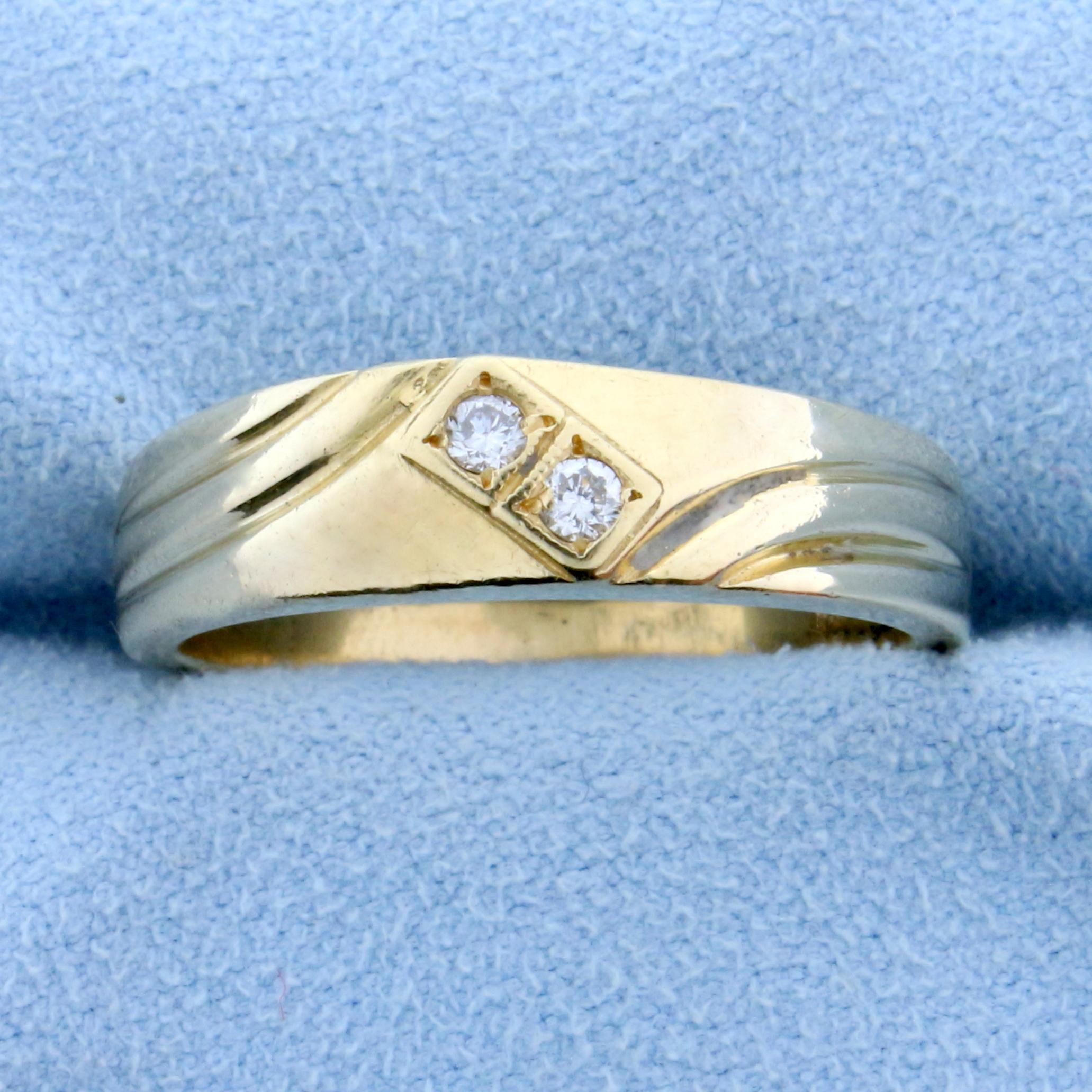 Men's Two Stone Diamond Ring In 14k Yellow Gold