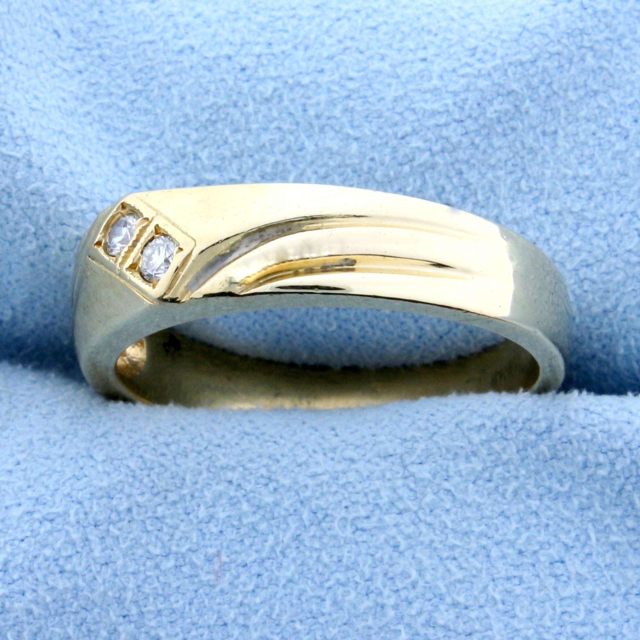 Men's Two Stone Diamond Ring In 14k Yellow Gold