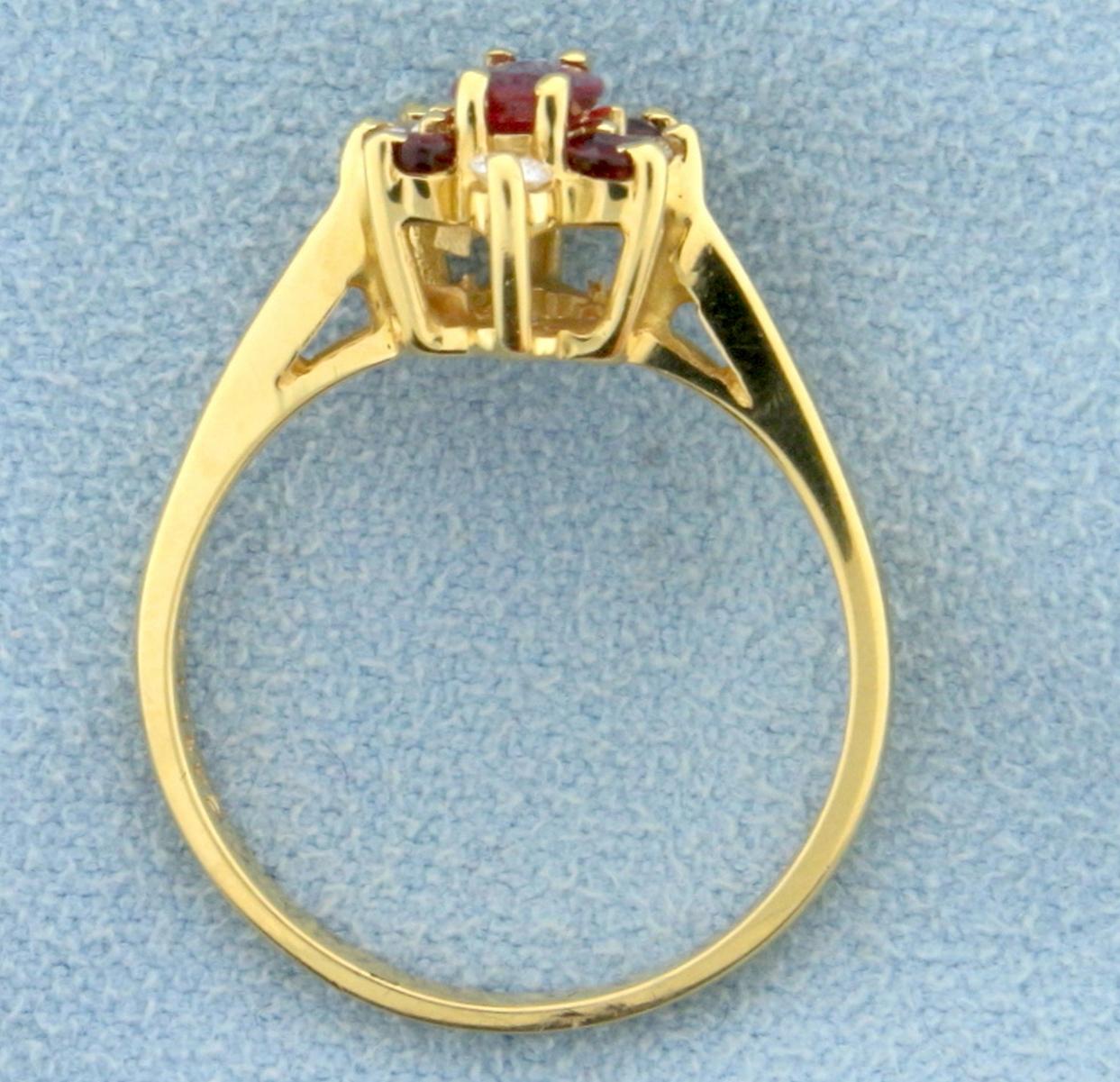 Natural Ruby And Diamond Ring In 14k Yellow Gold