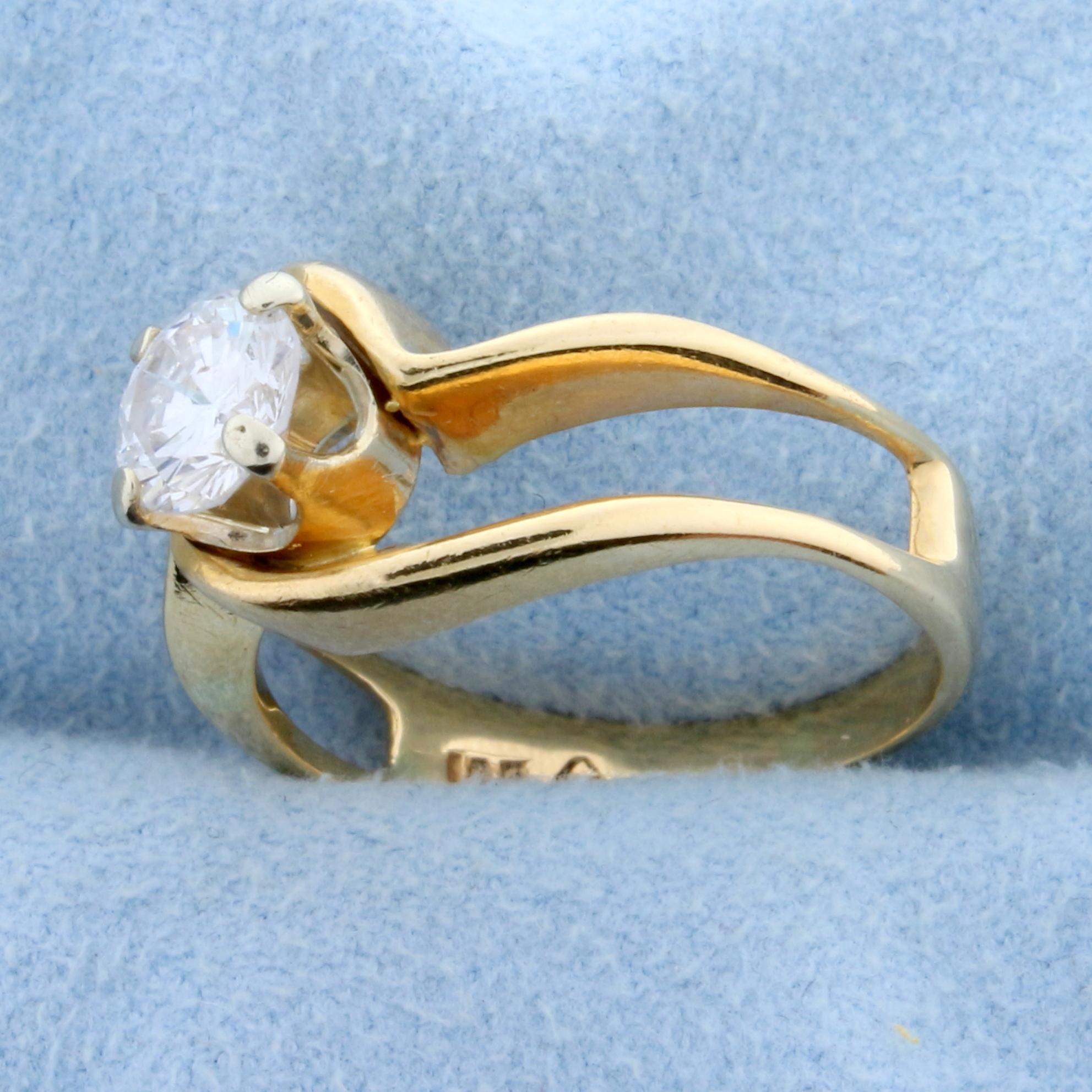 Diamond Solitaire .80 Ct Engagement Ring In 14k Yellow Gold