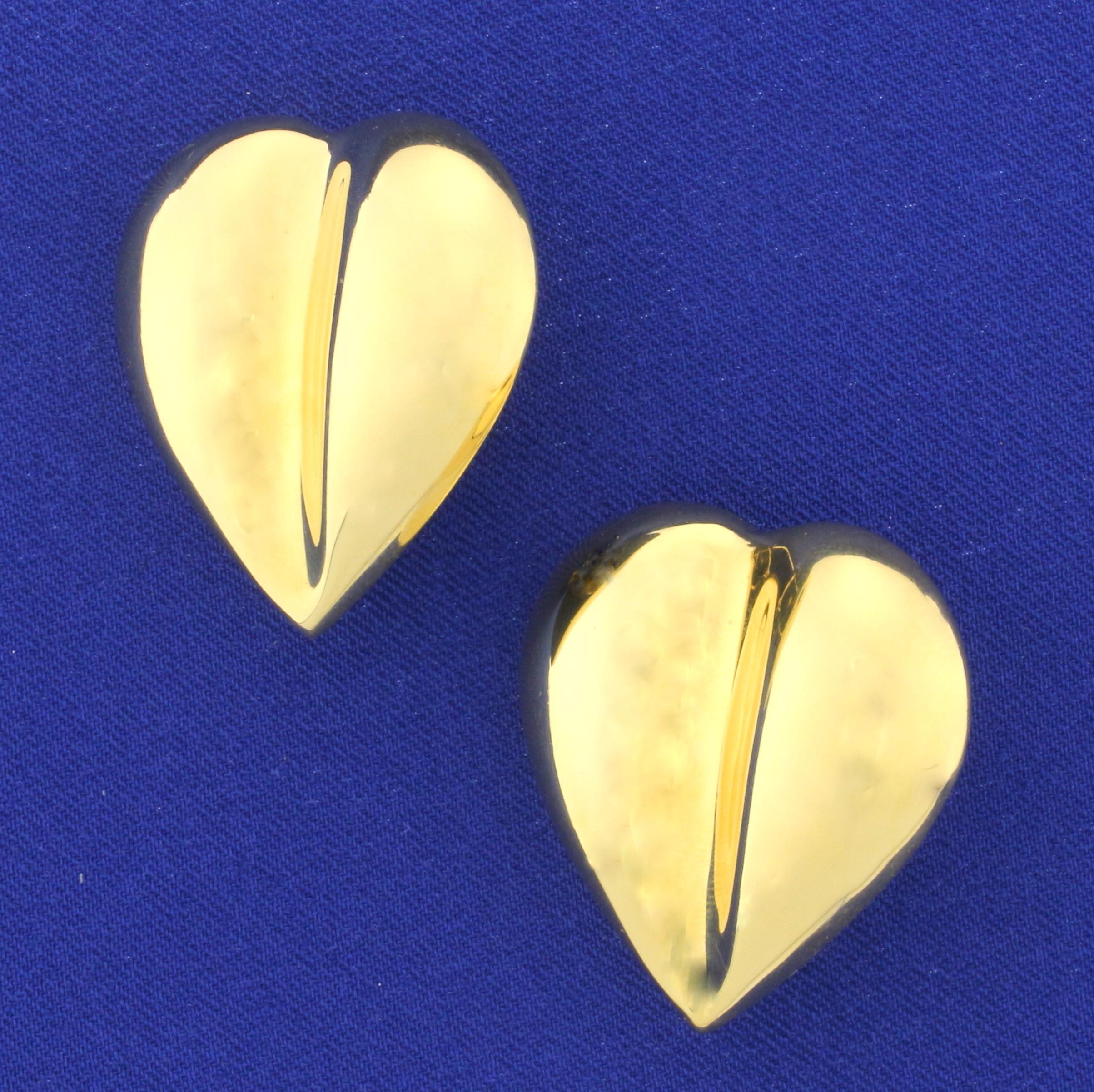 Italian Made Large Heart Earrings With French Backs In 14k Yellow Gold