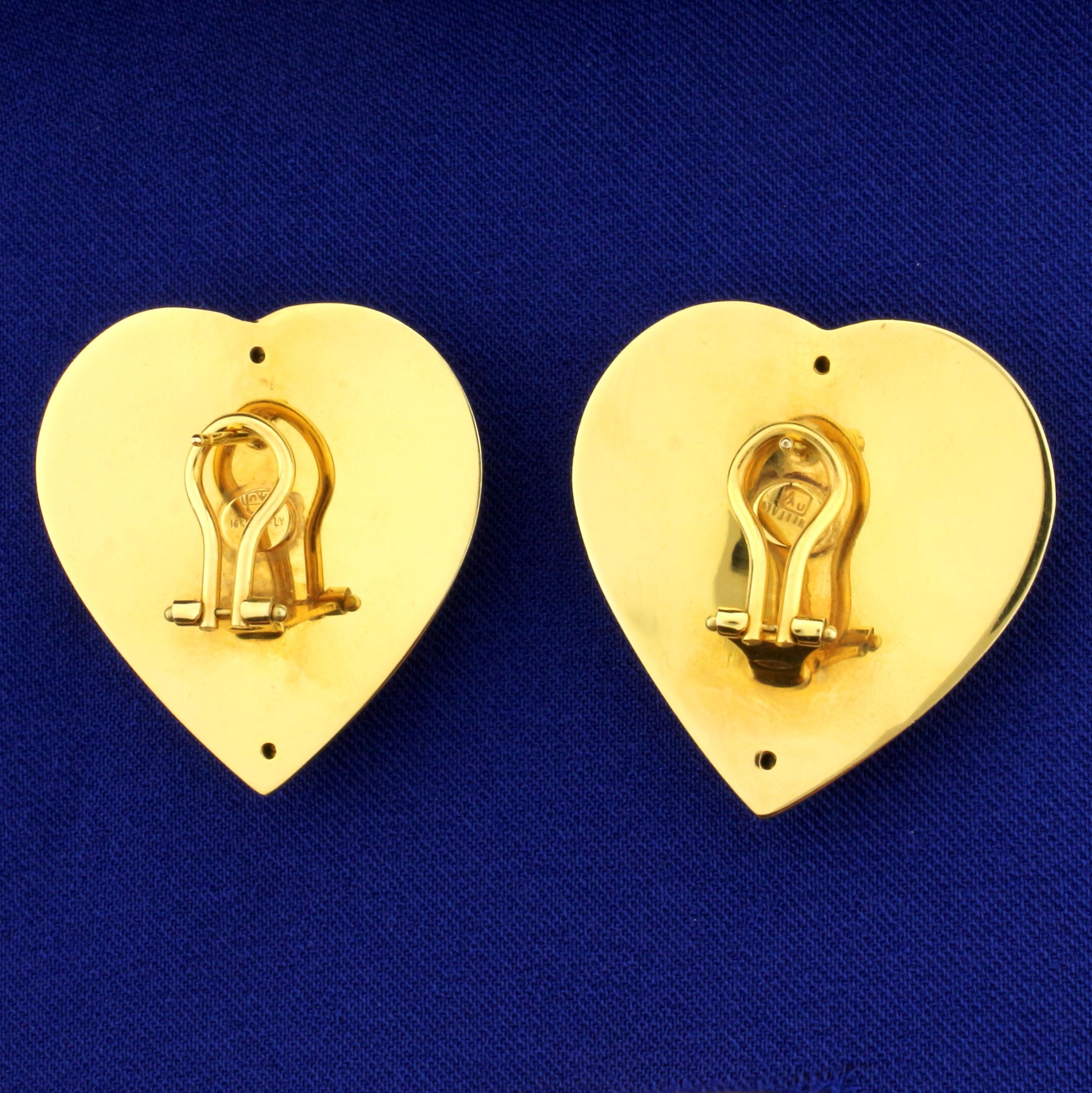 Italian Made Large Heart Earrings With French Backs In 14k Yellow Gold