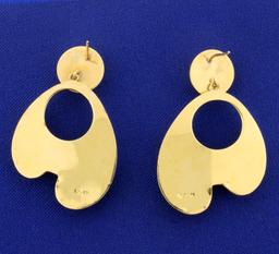 14k Large Dangle Doorknocker Style Earrings In 14k Yellow Gold