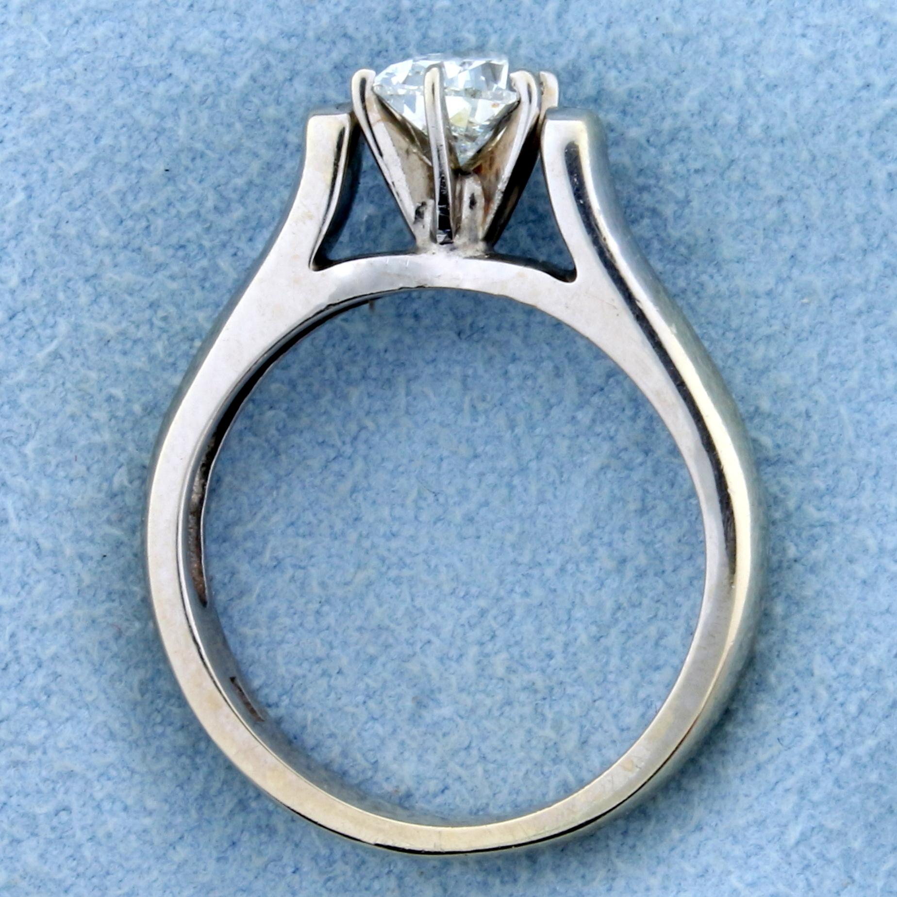 0.70 Ct Pear Diamond Solitaire Engagement Ring In 18k White Gold