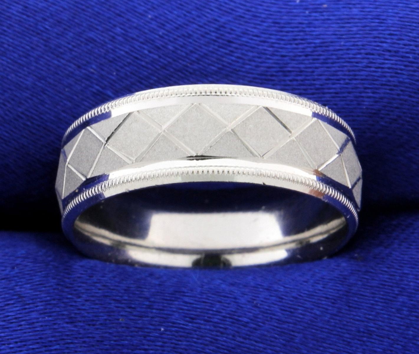 Platinum Unique Engraved Pattern Wedding Band Ring