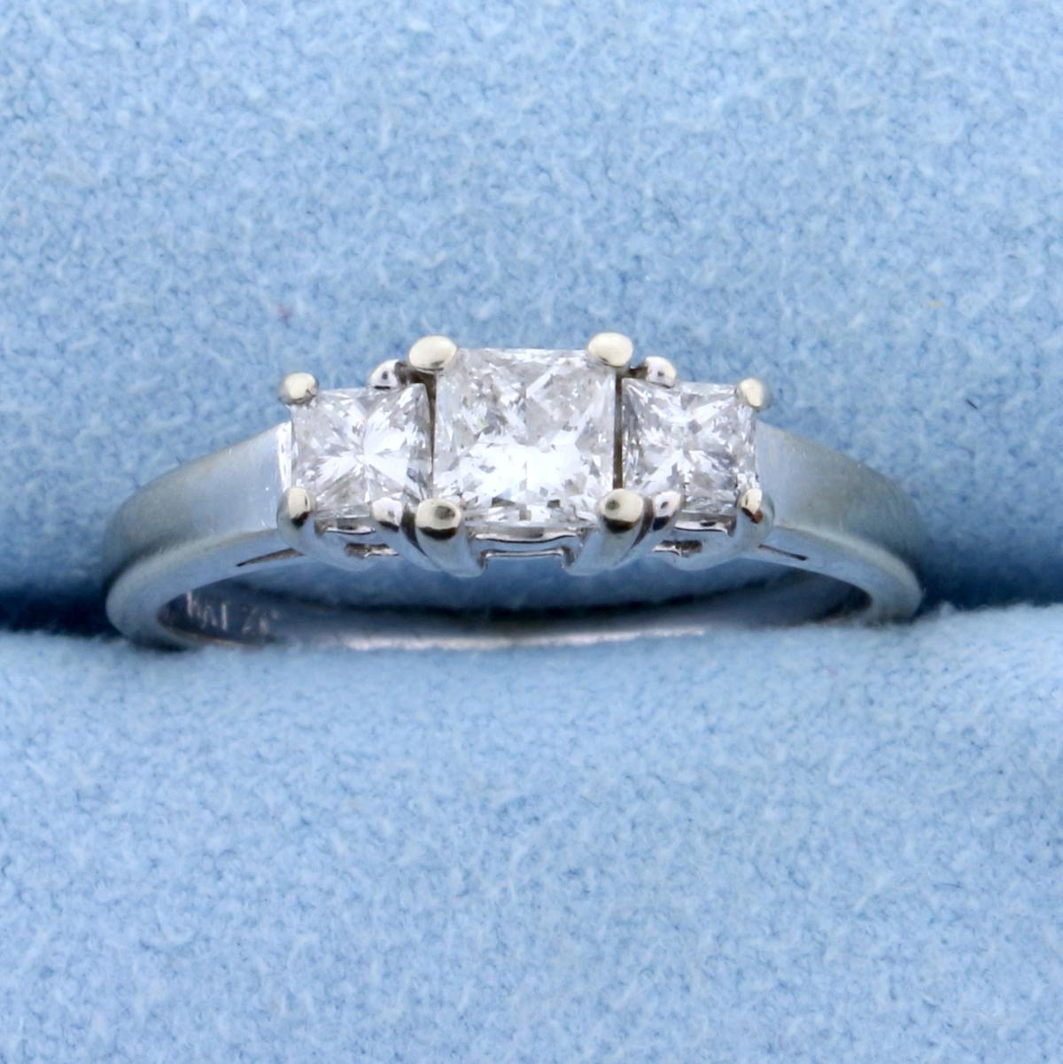 1ct Tw Three Stone Princess Cut Diamond Engagement Or Anniversary Ring In 14k White Gold