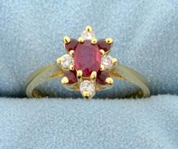 Natural Ruby And Diamond Ring In 14k Yellow Gold