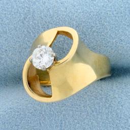 1/2 Ct Solitaire Designer Diamond Ring In 14k Yellow Gold