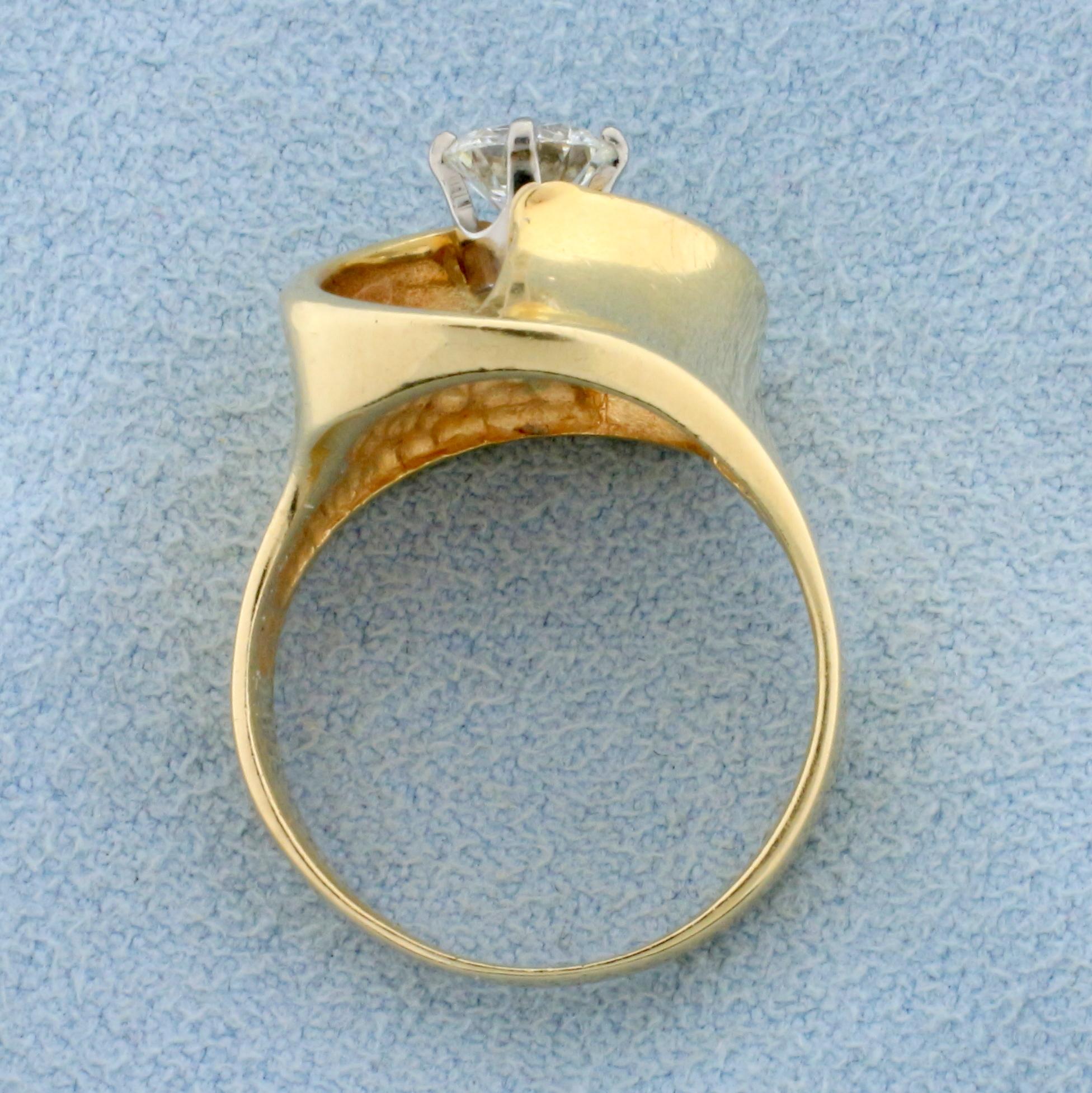 1/2 Ct Solitaire Designer Diamond Ring In 14k Yellow Gold