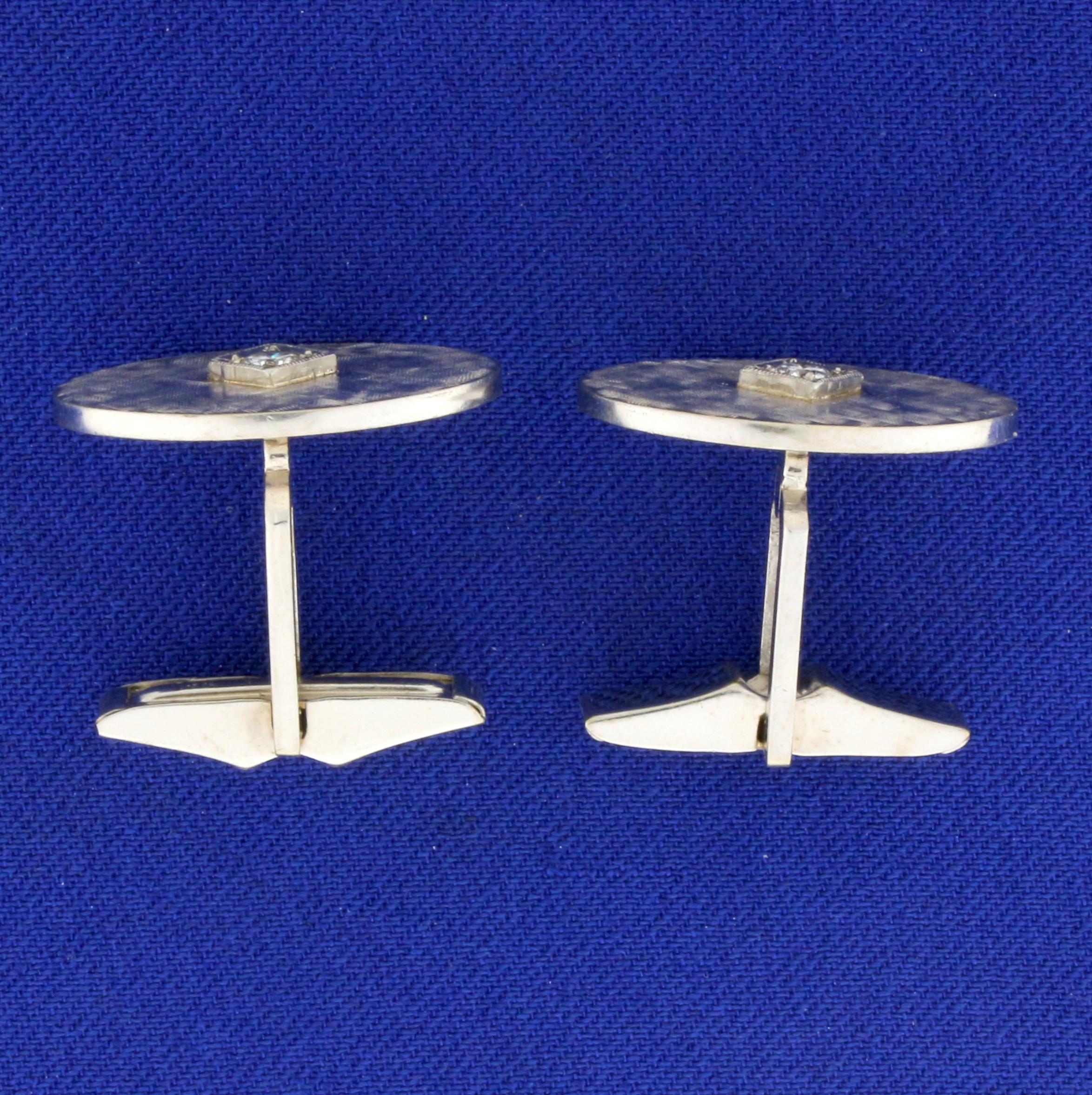 Diamond Cufflinks In 14k White Gold