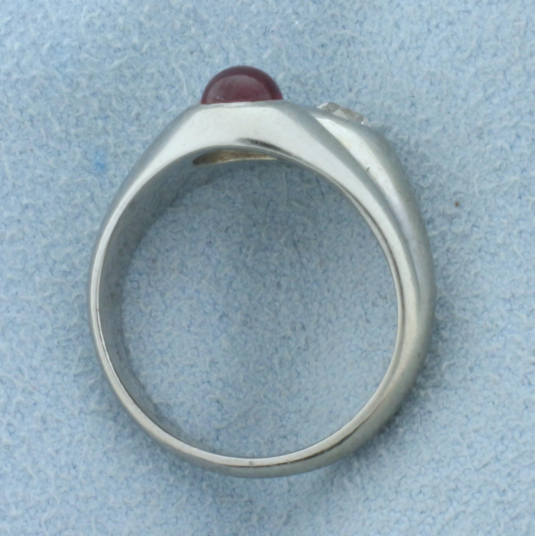 Vintage Old European Cut Diamond And Ruby Ring In 18k White Gold