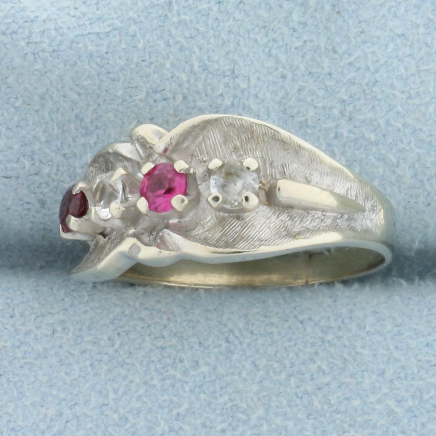 Pink Topaz, Garnet, & White Sapphire Ring In 14k White Gold