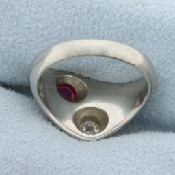 Vintage Old European Cut Diamond And Ruby Ring In 18k White Gold