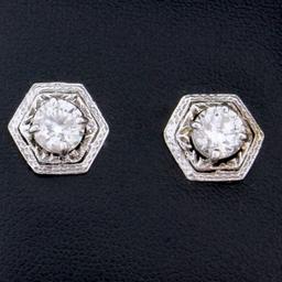 Vintage 1.6ct Tw Diamond Earrings In 14k White Gold
