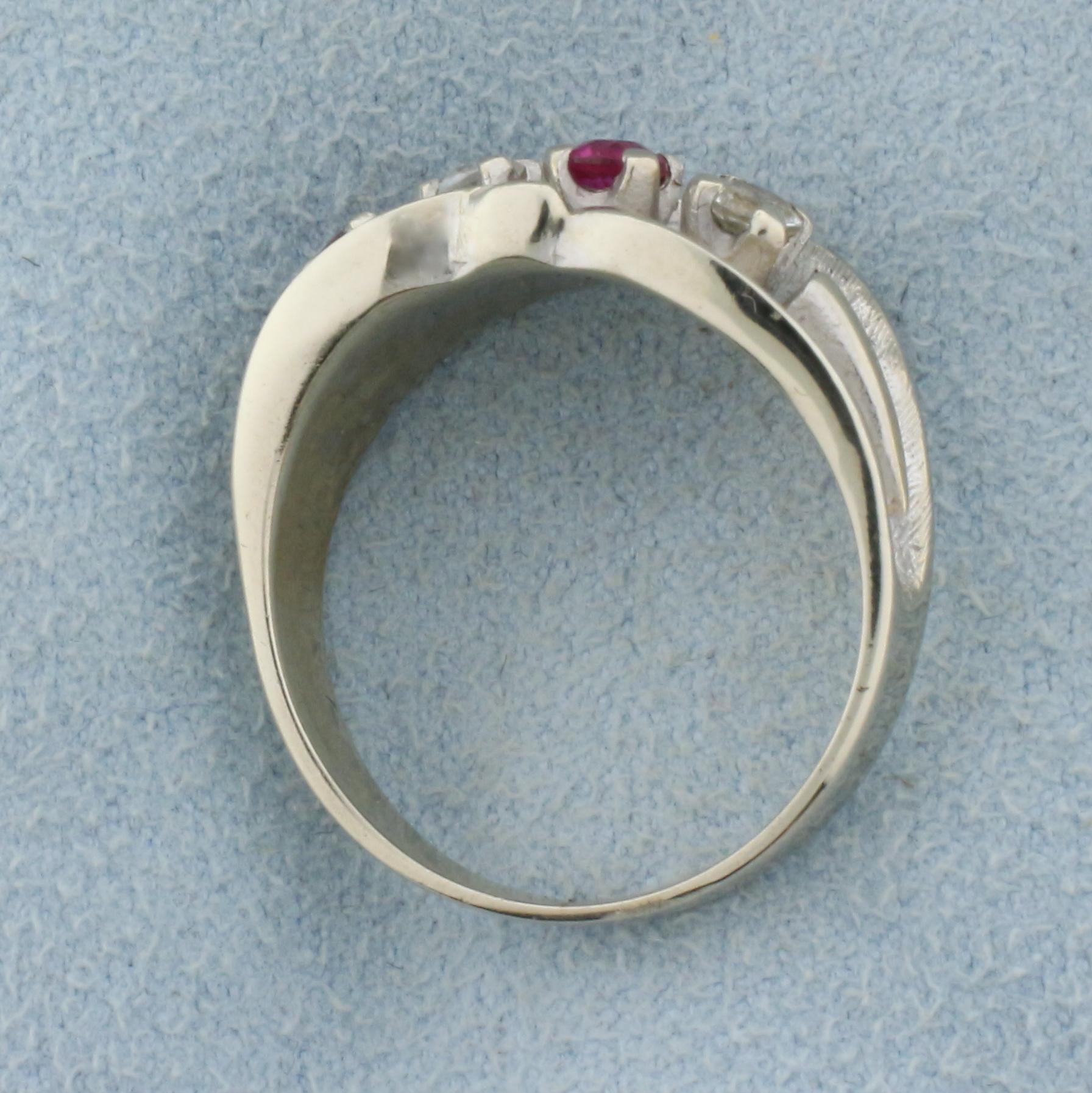 Pink Topaz, Garnet, & White Sapphire Ring In 14k White Gold