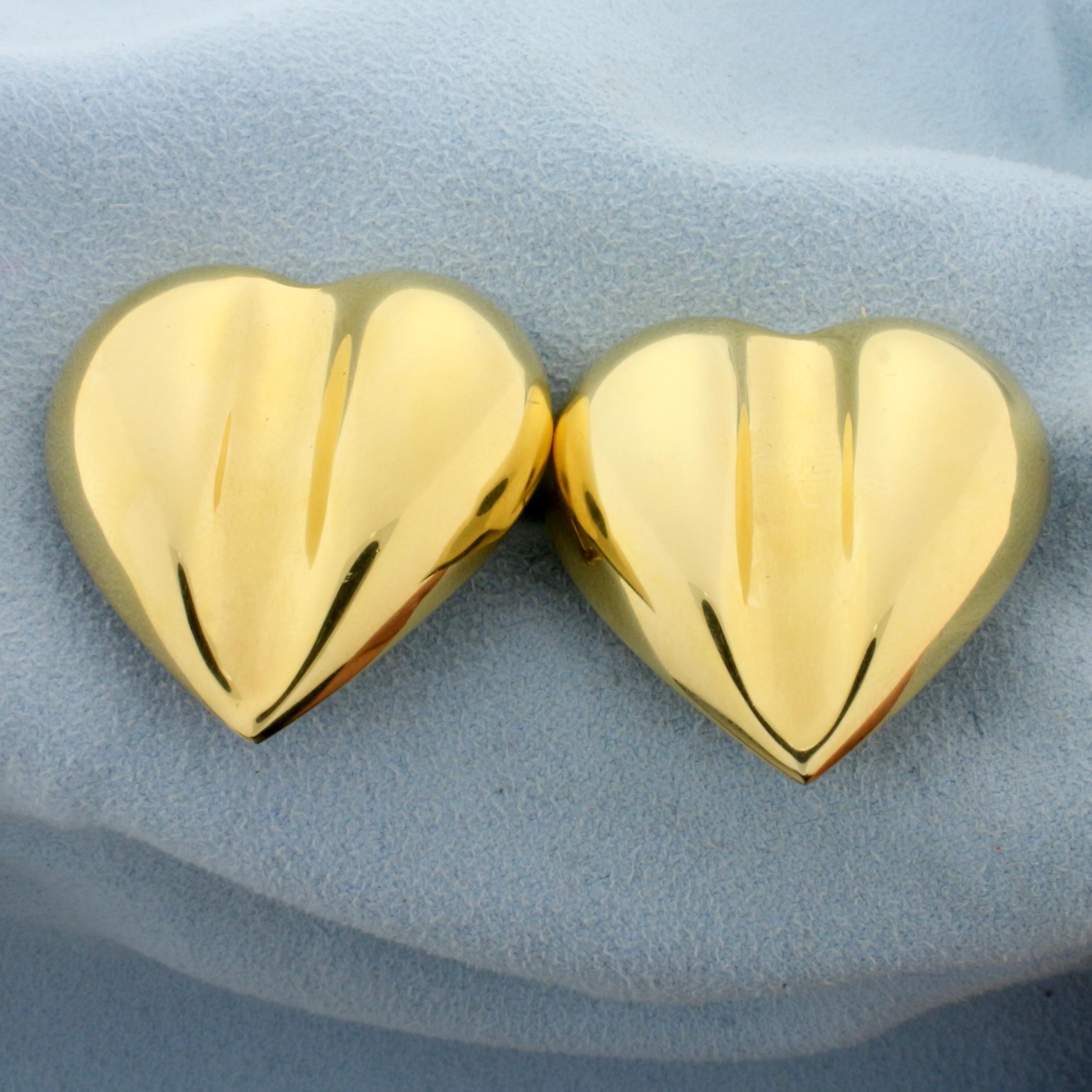 Italian Made Large Heart Earrings With French Backs In 14k Yellow Gold