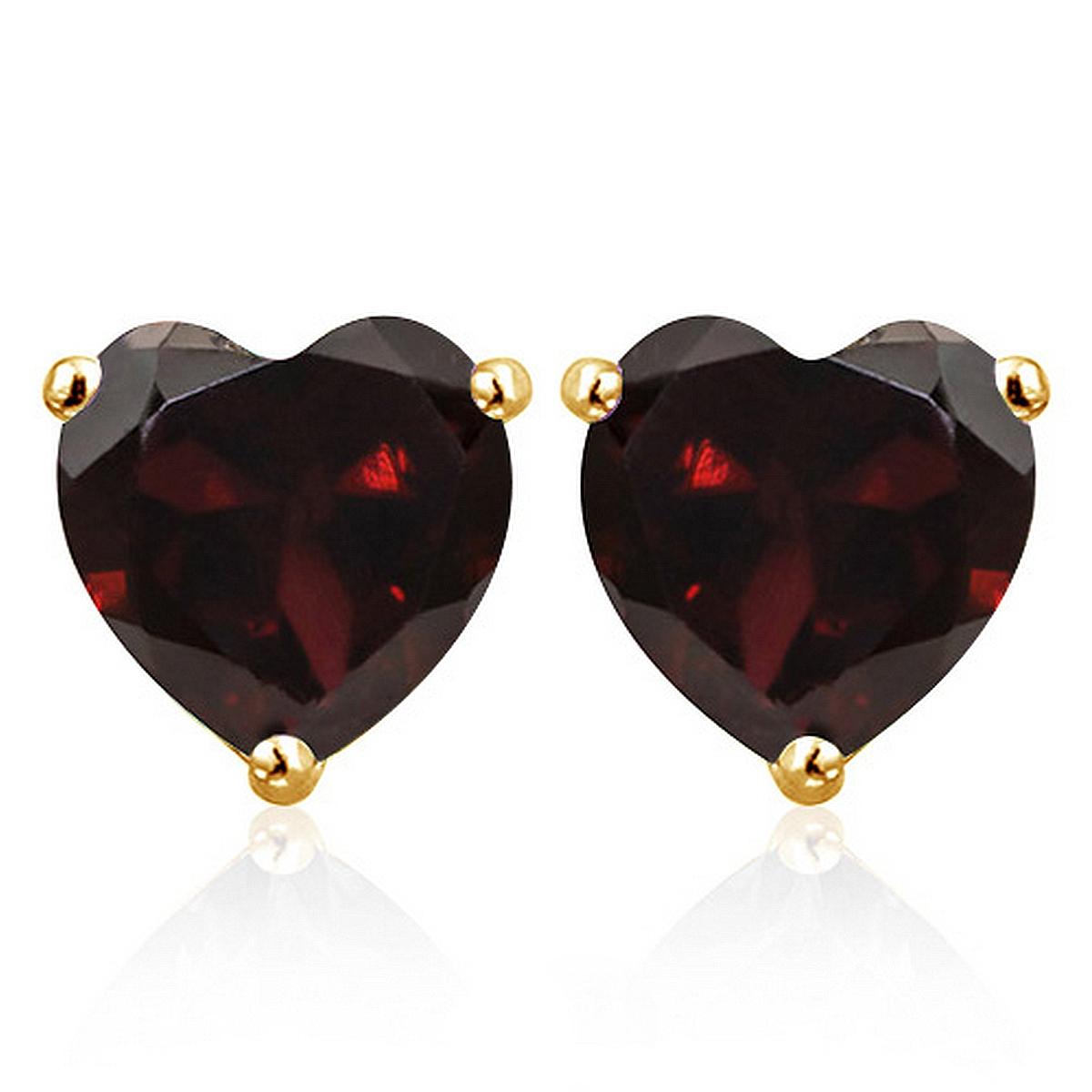 6mm Garnet Heart Stud Earrings In 10k Yellow Gold