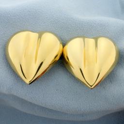 Italian Made Large Heart Earrings With French Backs In 14k Yellow Gold