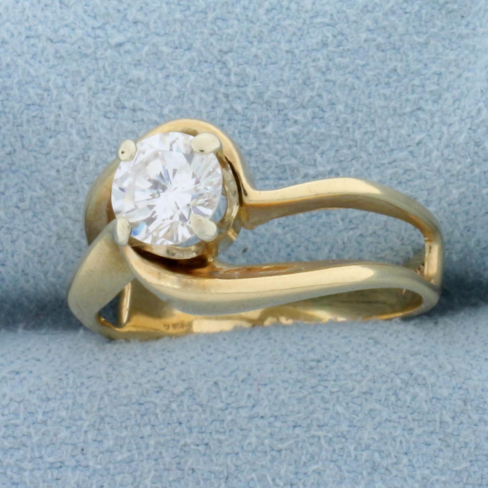 Unique Designer Diamond Solitaire .80 Ct Engagement Ring In 14k Yellow Gold