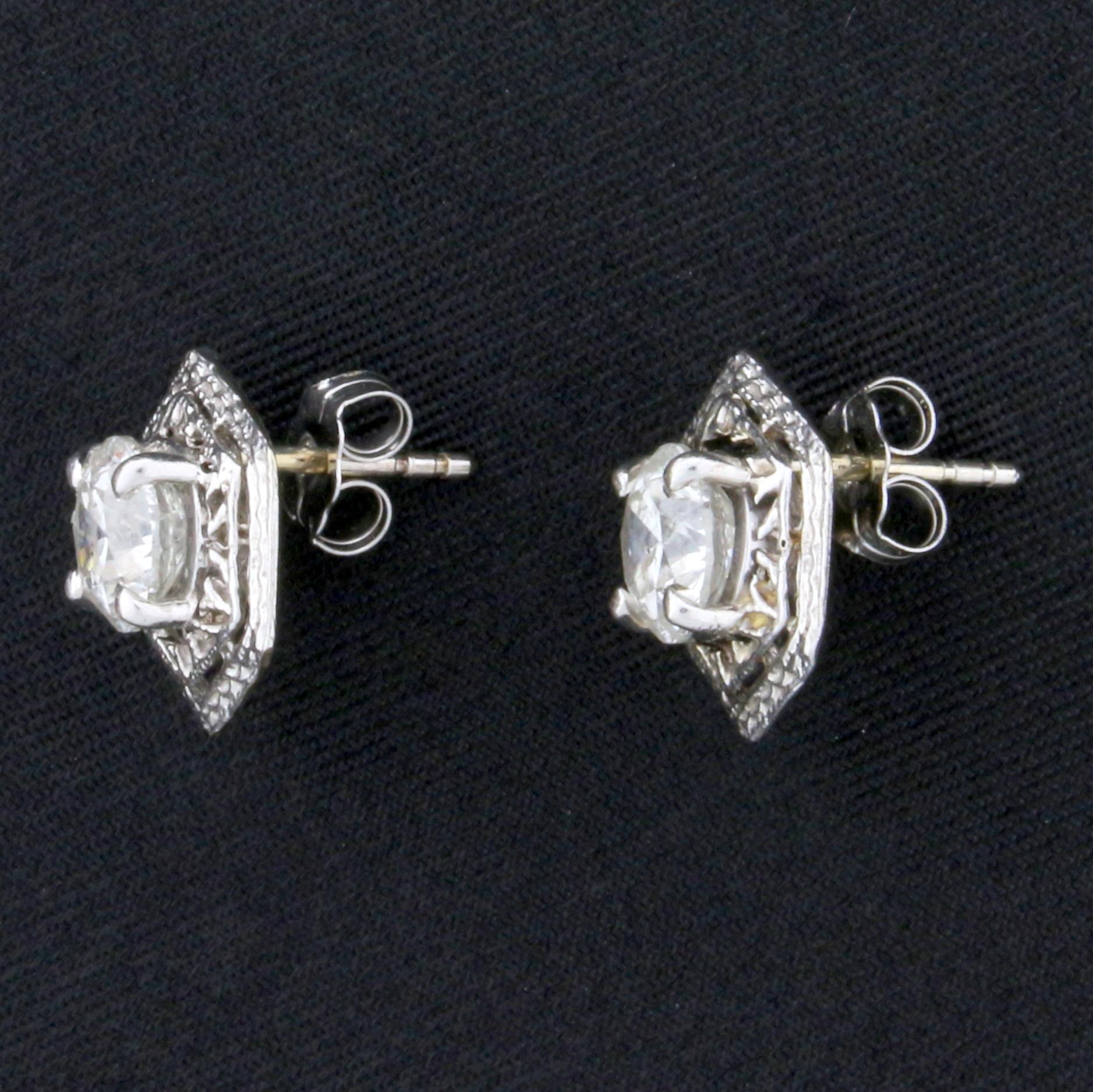 Vintage 1.6ct Tw Diamond Earrings In 14k White Gold