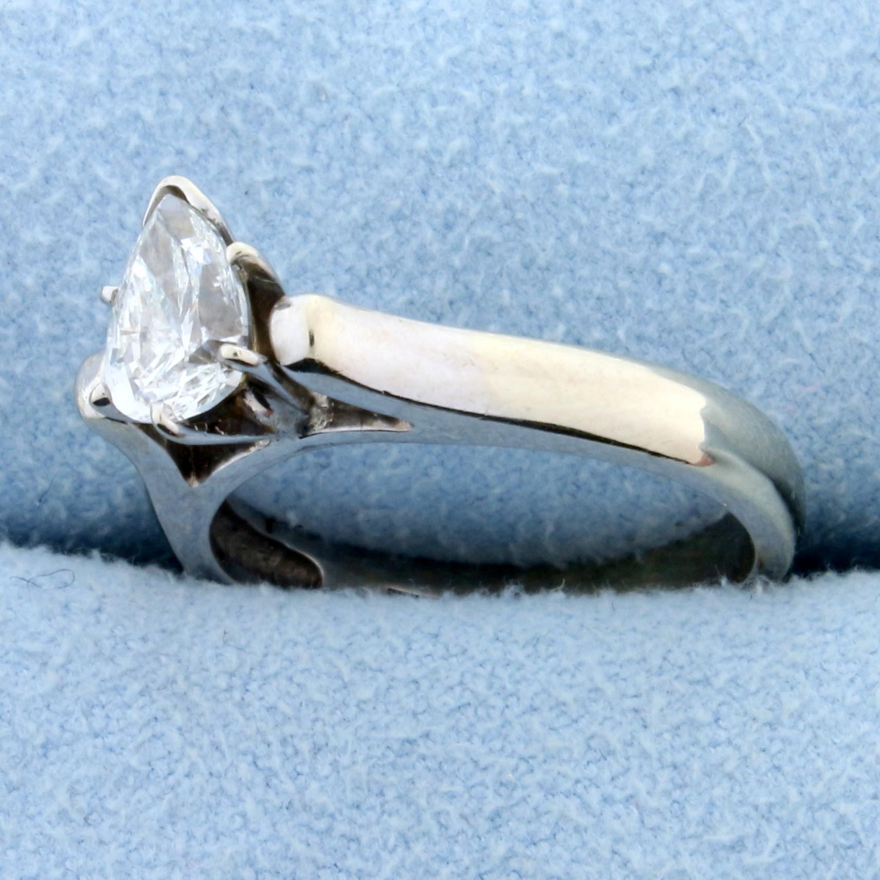 3/4ct Pear Diamond Solitaire Engagement Ring In 18k White Gold