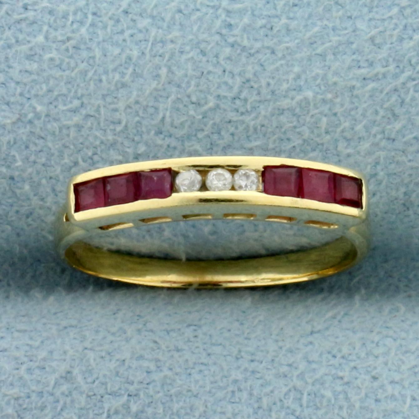 Unique Ruby And Diamond Pinky Ring In 14k Yellow Gold