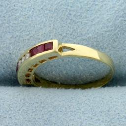 Unique Ruby And Diamond Pinky Ring In 14k Yellow Gold