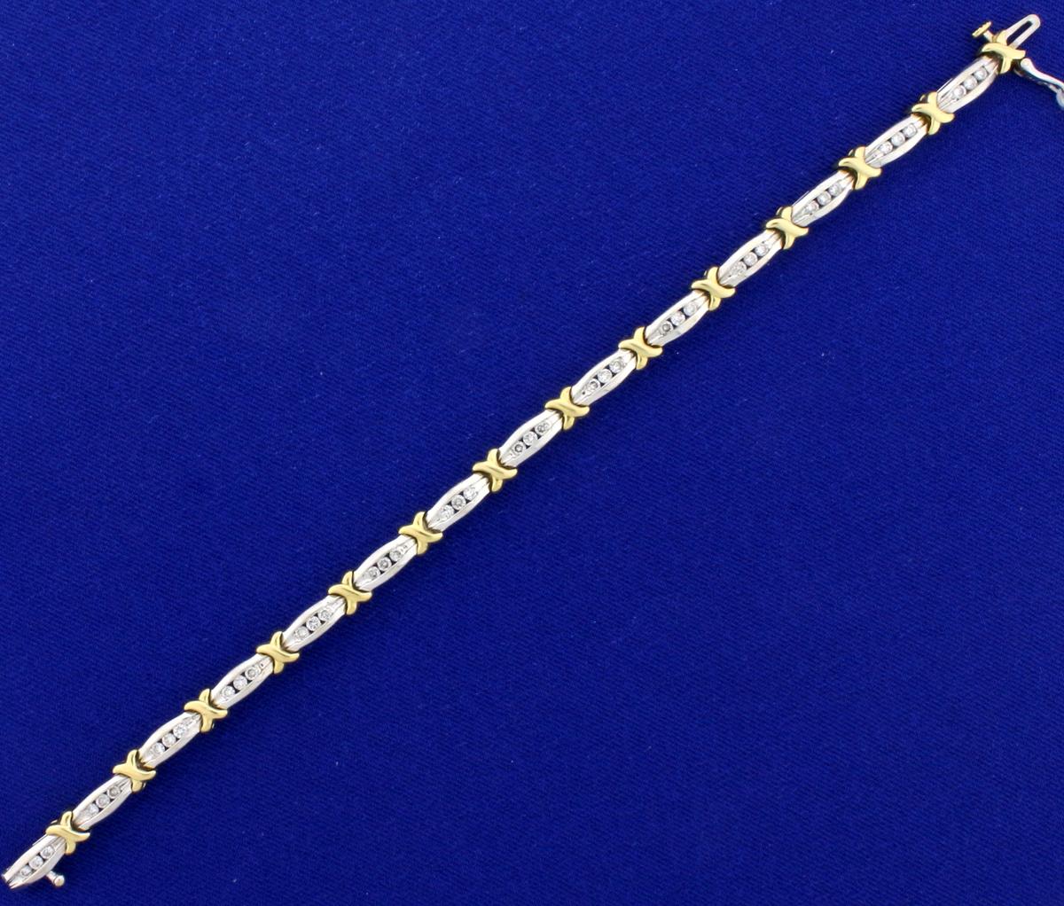 1.25ct Tw Diamond Tennis Bracelet In 14k White And Yellow Gold