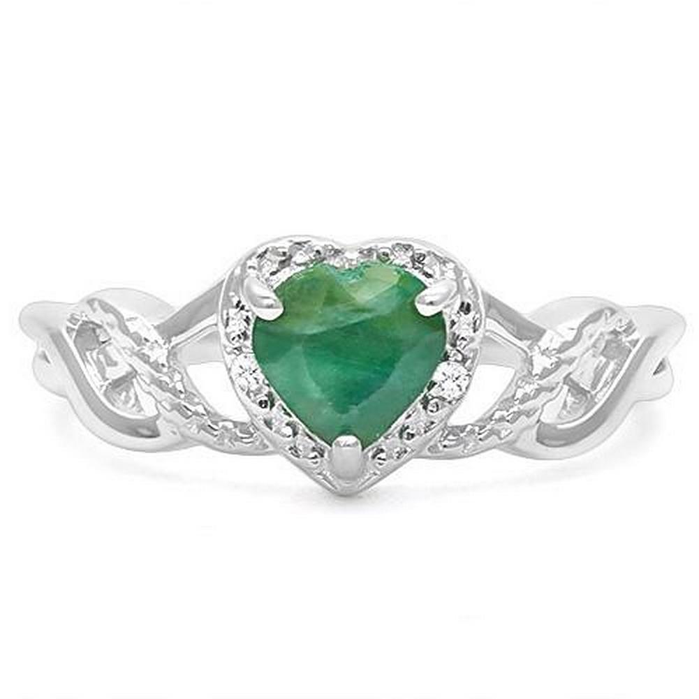 Heart Cut Emerald & Diamond Ring In Sterling Silver