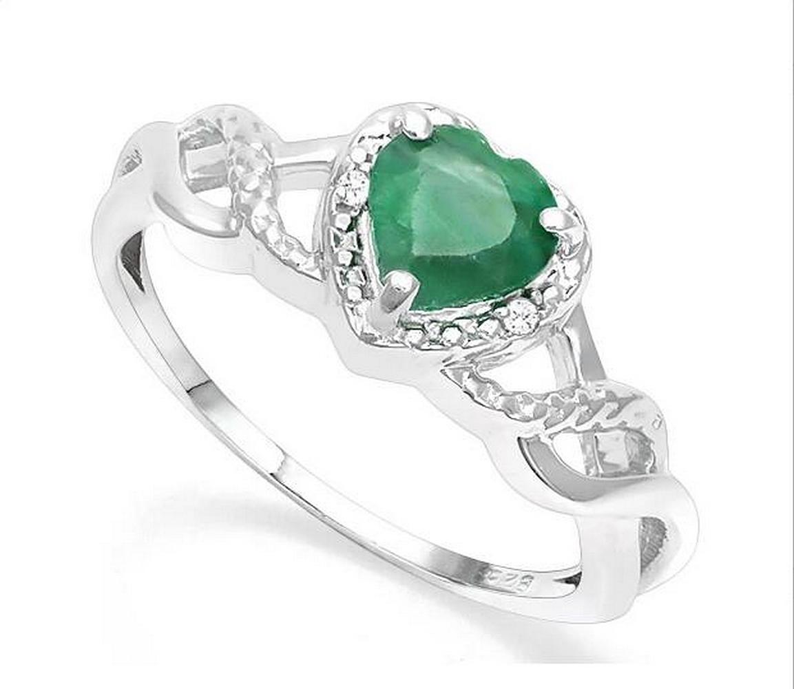 Heart Cut Emerald & Diamond Ring In Sterling Silver