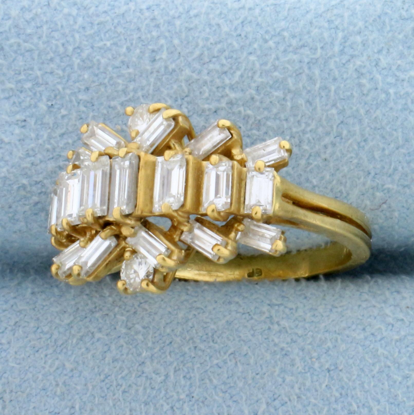 2.5ct Tw Round And Baguette Diamond Ring In 18k Yellow Gold